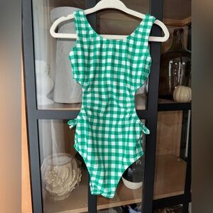 Crewcuts gingham one piece swimsuit cutouts scoop back kelly bows toddler girl